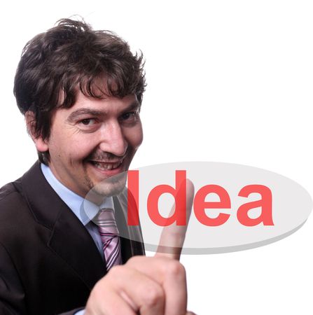 Young business man presses the Idea keyの写真素材