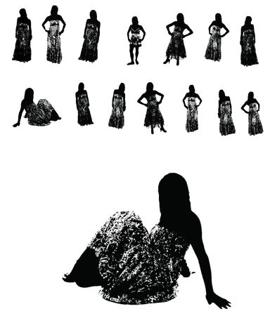 Women in long dresses Vector Silhouettes - Isolated over whiteの写真素材