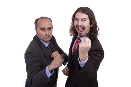 Happy business team, posing isolated over whiteの写真素材