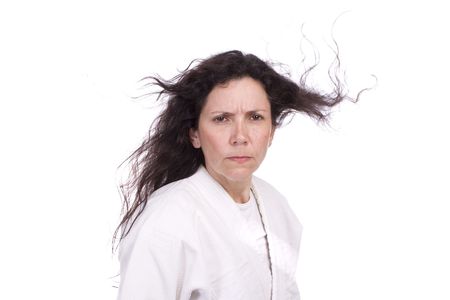 Aikido teacher posing isolated over white backgroundの写真素材