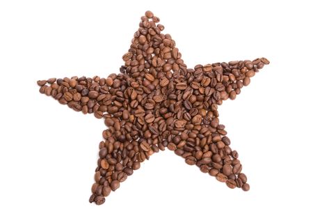 Star made of coffee beans, isolated over whiteの写真素材