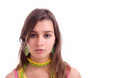 Young beautiful girl portrait, isolated over whiteの写真素材