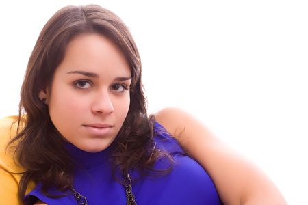Young beautiful woman portrait, isolated in white backgroundの写真素材
