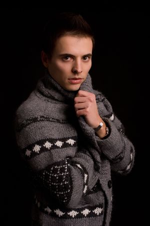Young boy portrait - low key portraitの写真素材