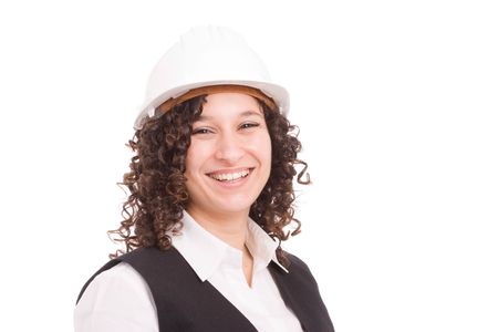 Young engineer portrait, isolated over white backgroundの写真素材