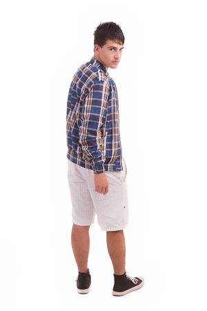 Young man posing isolated over white backgroundの写真素材