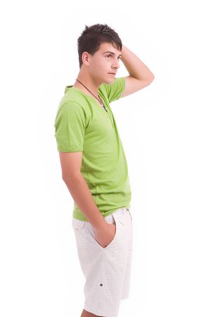 Young man posing isolated over white backgroundの写真素材