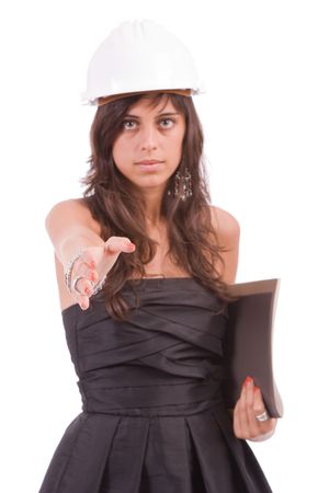 Young engineer, offering handshake - focus on handの写真素材