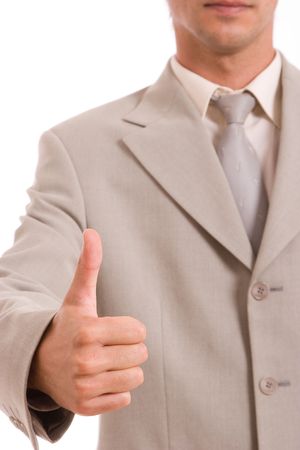 Business man showing thumb up, isolated over whiteの写真素材
