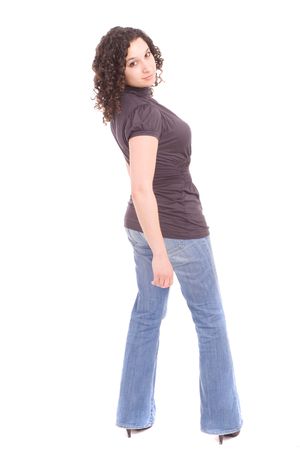 Beautiful woman posing isolated on white backgroundの写真素材