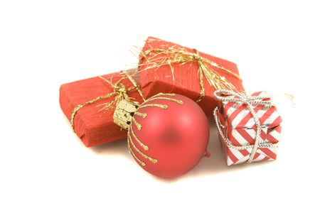 Christmas still life, isolated over white backgroundの写真素材