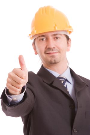 Business man showing thumb up, isolated over whiteの写真素材