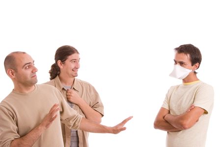 Man infected with h1n1 virus terrorizing his friendsの写真素材