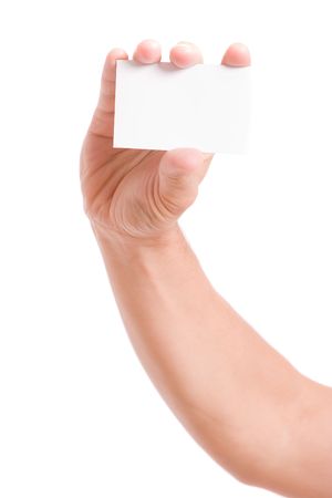 Hand of Business man offering card, isolated over white backgroundの写真素材