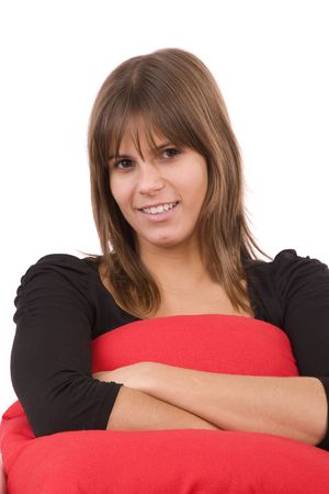 Beautiful woman portrait, isolated over white backgroundの写真素材