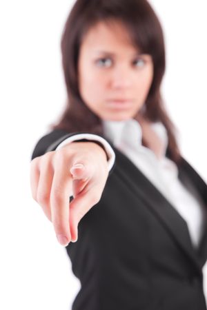 Business woman, pointing forward - focus on fingerの写真素材