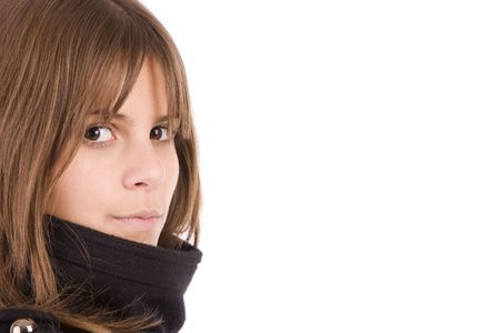 beautiful woman dressed for winter, isolated over whiteの写真素材