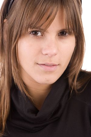 Beautiful woman portrait, isolated over white backgroundの写真素材