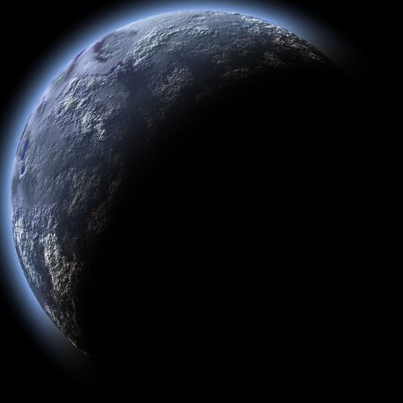 Computer generated planet, isolated over black backgroundの写真素材