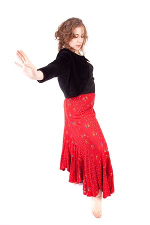 Beautiful ballerina dancing tango, isolated on whiteの写真素材