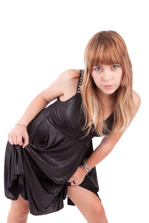 Beautiful woman posing, isolated over white backgroundの写真素材