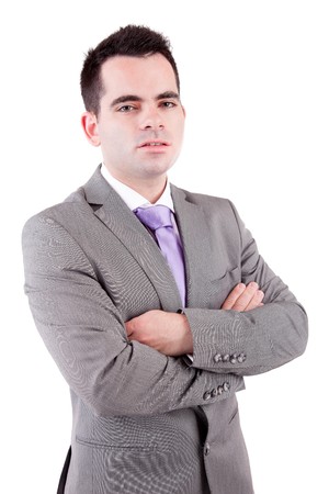 Young business man posing, isolated over whiteの写真素材