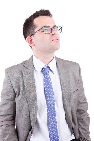 Young business man posing, isolated over whiteの写真素材