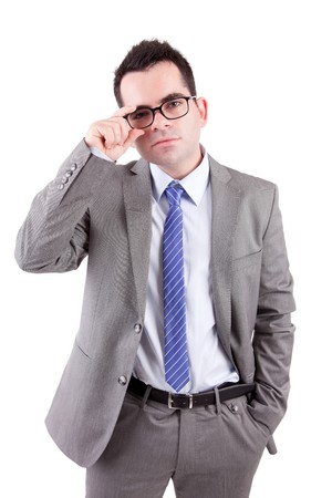 Young business man posing, isolated over whiteの写真素材