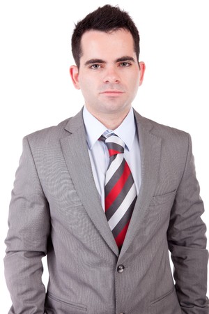 Young business man posing, isolated over whiteの写真素材