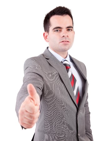 Business man showing thumb up - isolated on whiteの写真素材