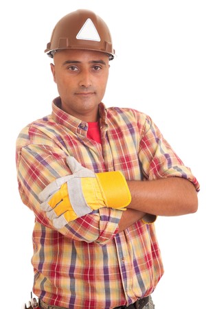 Construction worker, isolated over white backgroundの写真素材