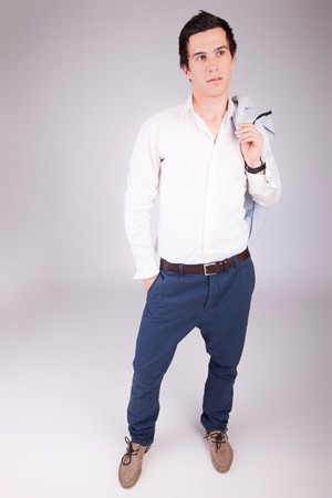 Young casual boy posing isolatedの写真素材