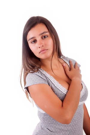 Young and beautiful woman posing - isolatedの写真素材