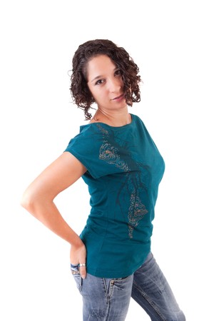Young and beautiful woman posing - isolatedの写真素材