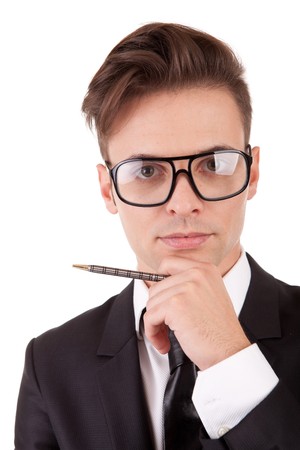 Young business man posing, isolated over whiteの写真素材