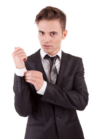 Young business man posing, isolated over whiteの写真素材