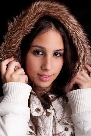 beautiful woman dressed for winter, isolatedの写真素材