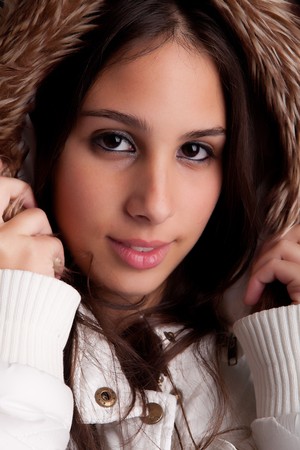 beautiful woman dressed for winter, isolatedの写真素材
