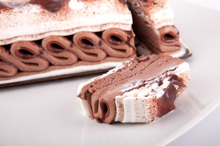 Chocolate icecream isolated over white backgroundの写真素材