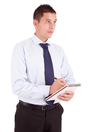 Engineer taking notes, isolated over white backgroundの写真素材