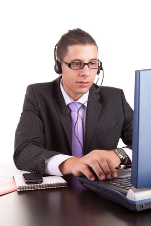 Young telephone operator at workの写真素材