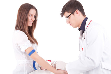 Doctor and patient, isolated over white backgroundの写真素材