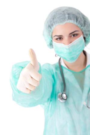 Young nurse signalling okの写真素材