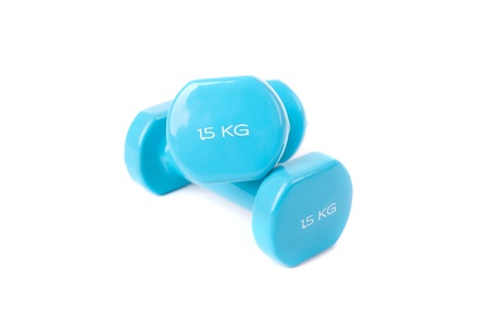 A pair of blue dumbbellsの写真素材