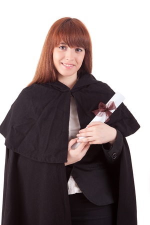 Young graduated woman in university costumeの写真素材