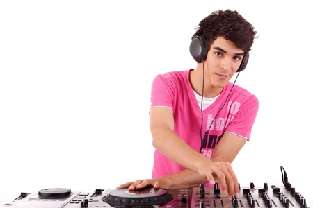 Young and handsome dj playing some musicの写真素材
