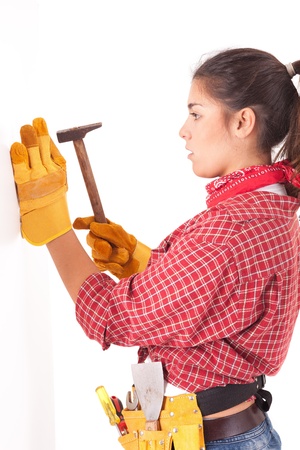 Sexy young woman construction worker の写真素材