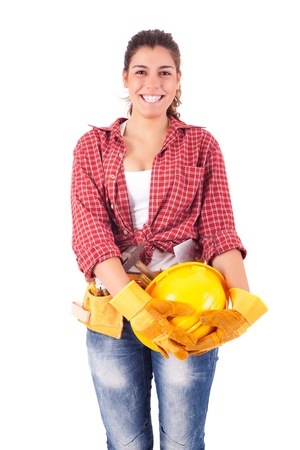 Sexy young woman construction worker の写真素材