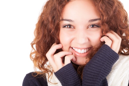 A beautiful young woman dressed for winterの写真素材