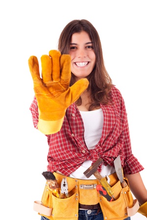 Sexy young woman construction worker の写真素材